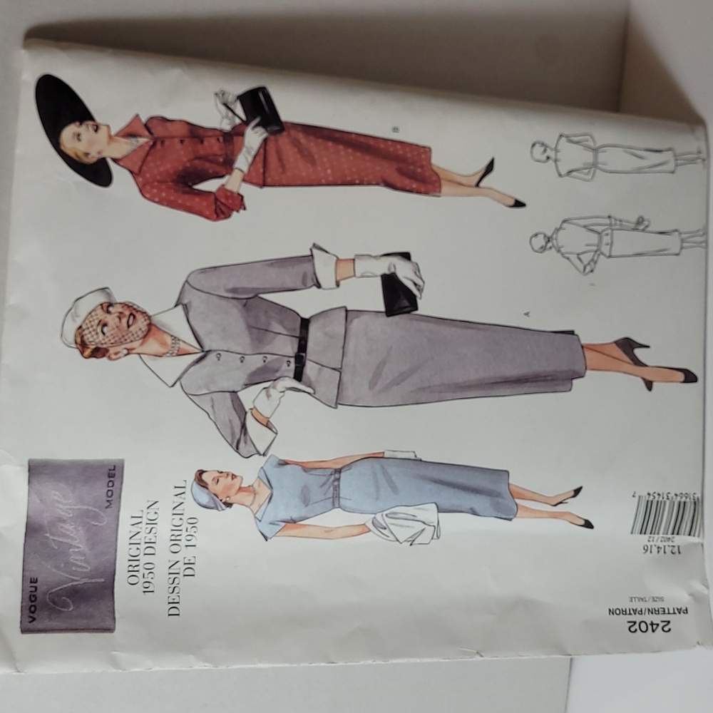 UNCUT Vogue Vintage Model Original 1950 Design Sewing Pattern 2402 Limited Ed